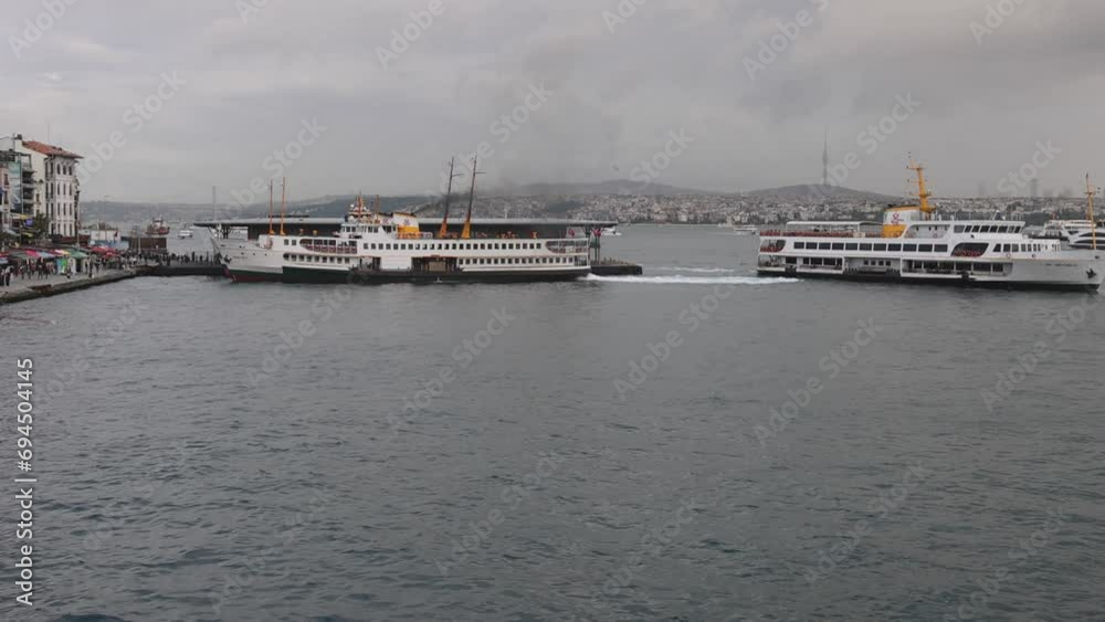 Ferry Boats at Bosphorus Canal at Autumn Day in Istanbul Turkey Ferry Boats at Bosphorus Canal at Autumn Day in Istanbul Turkey