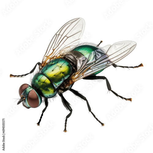 Green bottle fly isolated on white or transparent background