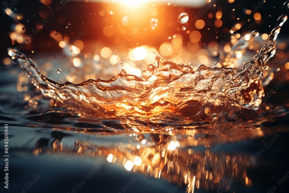 Distorted water splashes against a surface, creating a frozen moment of ...