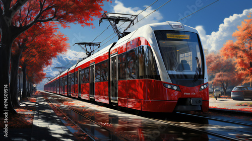 Red Tram In The Suburbs Of Bucharest 