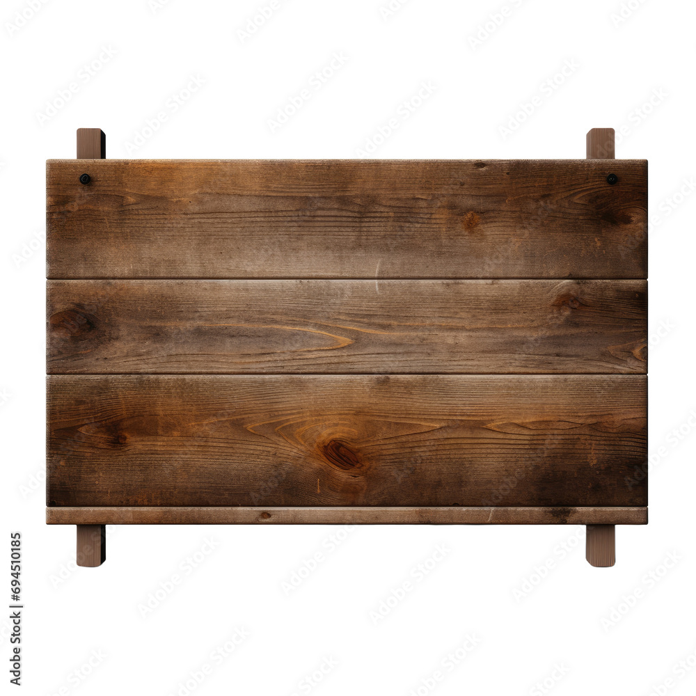 Close up of empty wooden sign isolated on white or transparent background