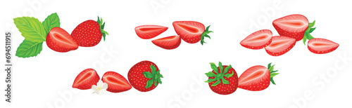 Fresh Red Strawberry Plant as Sweet Garden Crop Vector Set