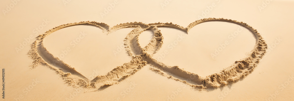 two hearts on a beach, AI generated two hearts on a beach, AI generated
