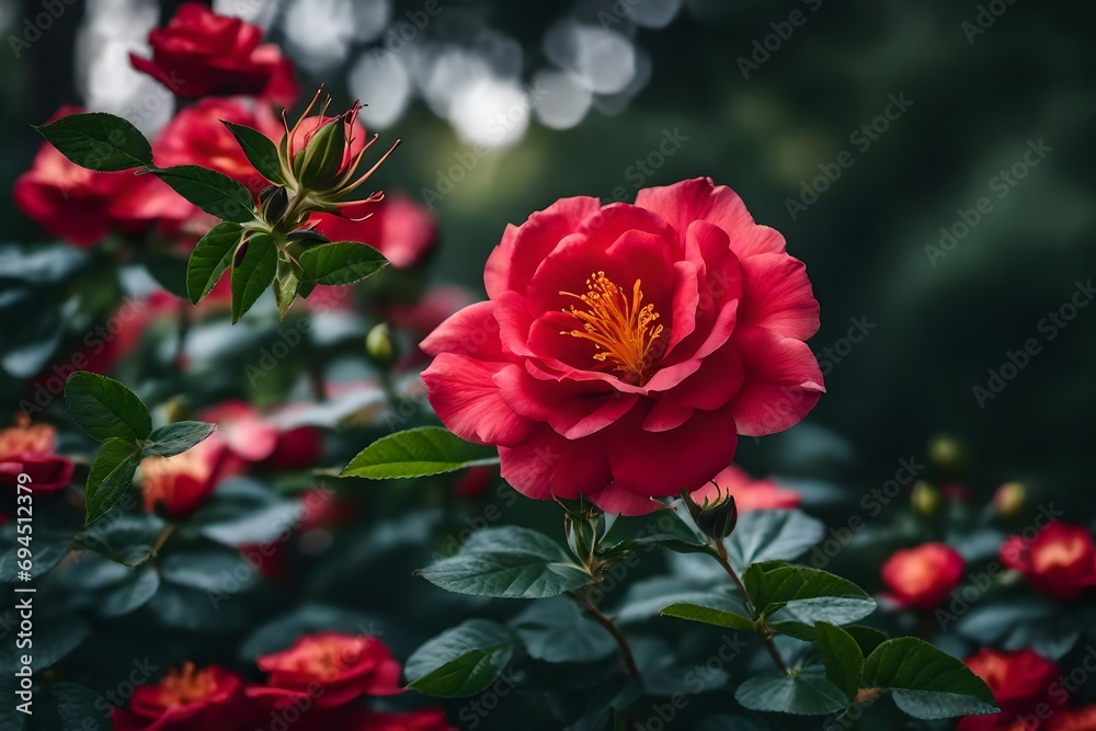 Photo realistic photography of blooming chinese rose flowers generative ai Photo realistic photography of blooming chinese rose flowers generative ai