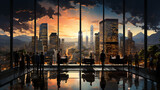 Sunset in the city with silhouettes of people Corporate Landscape Concept