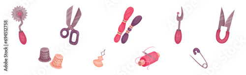 Sewing Tools and Objects for Needlework and Handmade Craft Vector Set