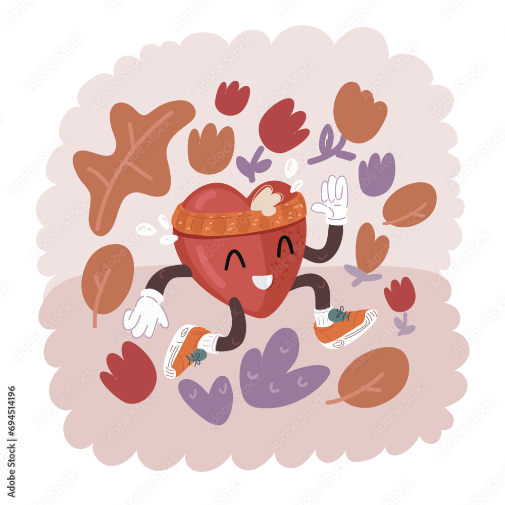 Vector illustration of fitness and heart. Running character Vector illustration of fitness and heart. Running character