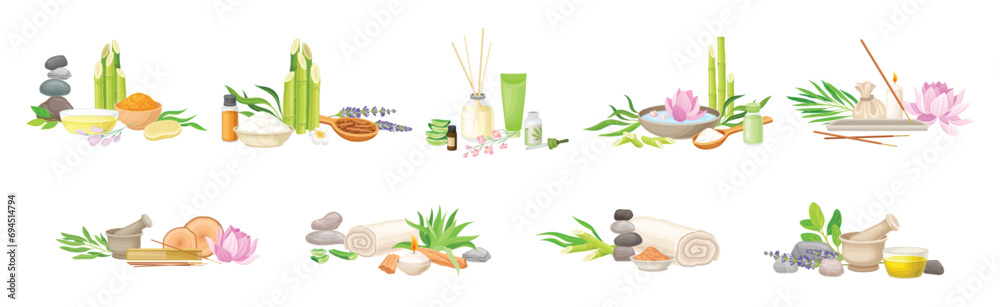 Spa and Aromatherapy Object for Body Relaxation Vector Set