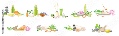 Spa and Aromatherapy Object for Body Relaxation Vector Set