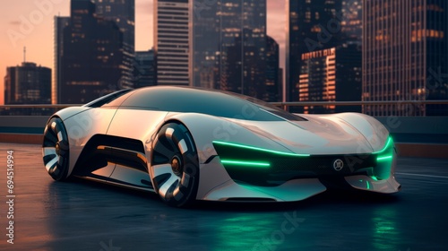 Futuristic super car on city street © MYDAYcontent