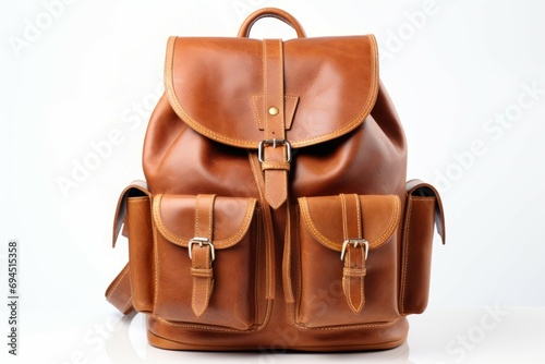Durable Leather travel backpack. Fashion equipment. Generate Ai