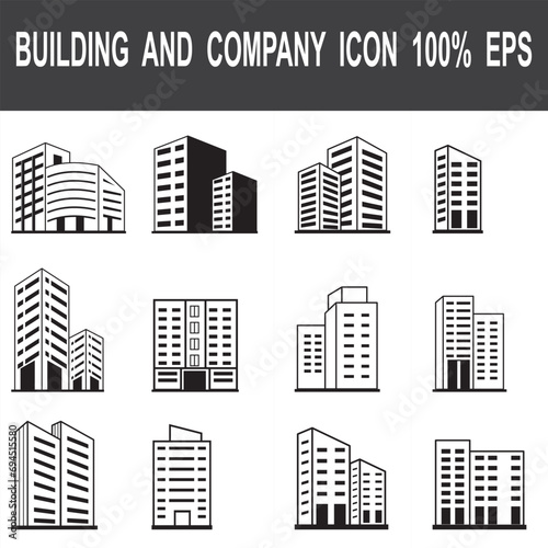 Buildings icon and company line icon set. Set of building icons. City, Real estate, Architecture buildings, Hospital, town house, museum icons. vector illustration.