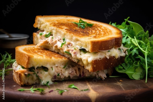 Tuna Melt Sandwich with a Twist - A Delicious Homemade Patty Made with Melted Cheese, American Pickle, Salad, and Brown Bread
