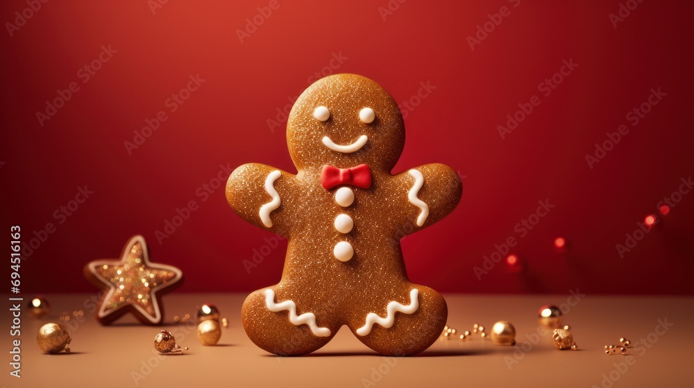 a close up of a ginger with a bow tie and a star on a table next to a red background. a close up of a ginger with a bow tie and a star on a table next to a red background.