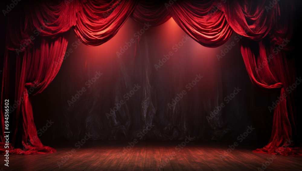 赤いカーテンのステージ,Red Curtain Stage,Generative AI	 - obrazy, fototapety, plakaty 