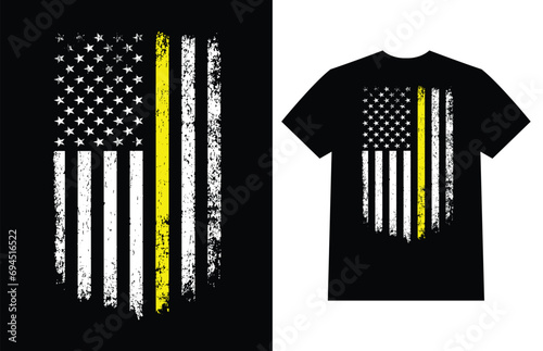 USA Grunge Flag With A Thin Yellow Line, Gold Line, American Dispatcher, Security Guard, And Loss Prevention