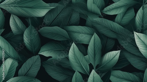  a bunch of green leaves that are on a black background with a green leafy pattern in the middle of the image. © Anna