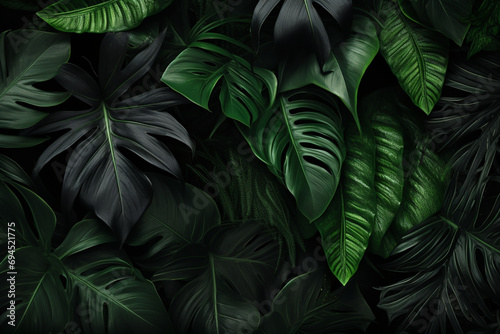                                                                          Abstract green leaves texture  nature background  tropical leaves Generative AI