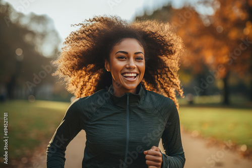 African american woman runner jogging outdoors, fitness, people and healthy lifestyle