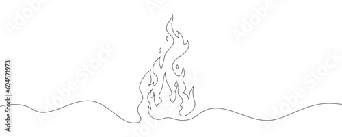 Continuous one line drawing of fire. Flame single line vector illustration.