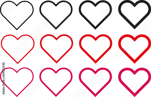 Heart. Transparent icon. Red, pink and black color. Valentines day. Love. Simple vector illustrations.