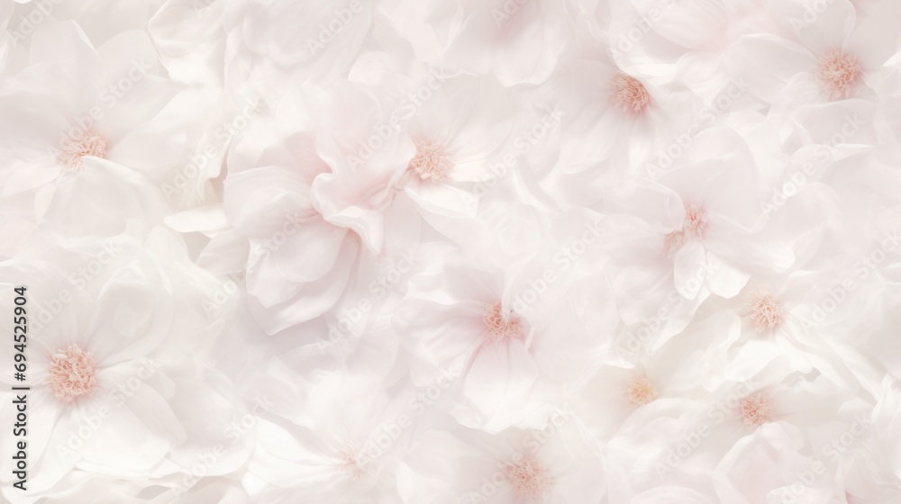 a bunch of white flowers that are on a white surface with a light pink center in the middle of the picture. a bunch of white flowers that are on a white surface with a light pink center in the middle of the picture.
