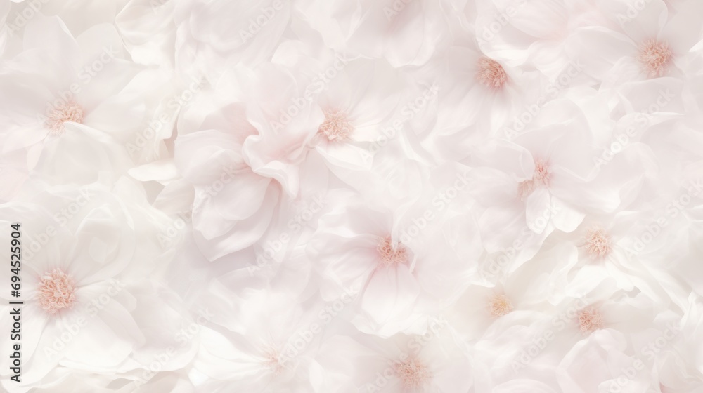  a bunch of white flowers that are on a white surface with a light pink center in the middle of the picture.