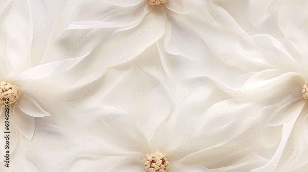  a close up view of a white flower on a white sheet of fabric with flowers in the middle of the petals.