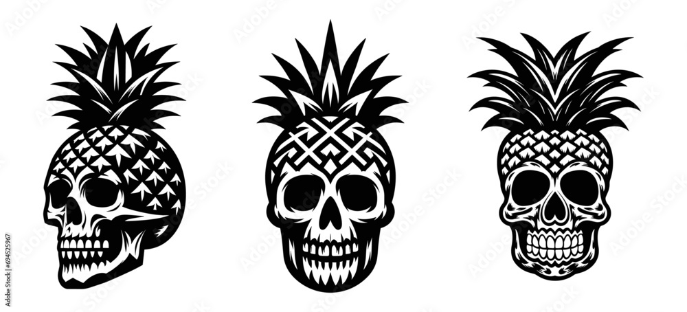 Pineapple skull set., tee shirt graphics, poster, card, banner, sign, vector illustration. Pineapple skull set., tee shirt graphics, poster, card, banner, sign, vector illustration.
