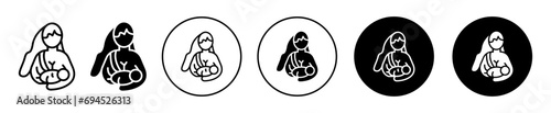 Breastfeeding icon. mother feeding newborn child by nipple and hug to warmth kid symbol logo. woman breastfeeding child care in maternity vector. female mom breast feeding baby sign set.