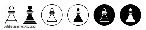 Chess pawn icon. table chess championship tournament wooden pawn piece to fight battle war with rookie troop mate symbol logo. chessboard pawn bishop figure in game vector set. photo