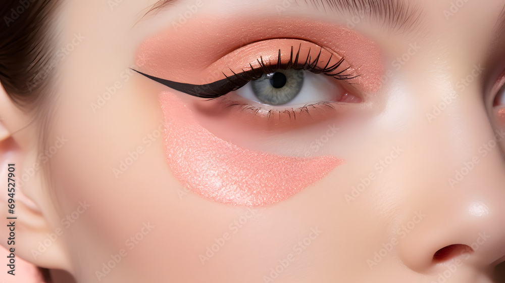 Obraz premium Peach Tone Eye Makeup with Elegant Winged Eyeliner Close-up