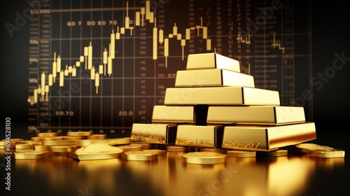 Gold bar resting on a stocks and shares graph representing investment