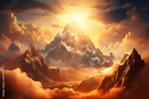 Epic Sunrise Over Majestic Mountain Peaks © Asmodar