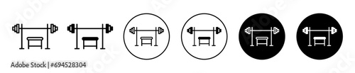Fitness gym with barbell icon. long heavy weight lifting barbell workout for bodybuilding activity logo mark. physical exercise load lifting with barbell at gym symbol vector.