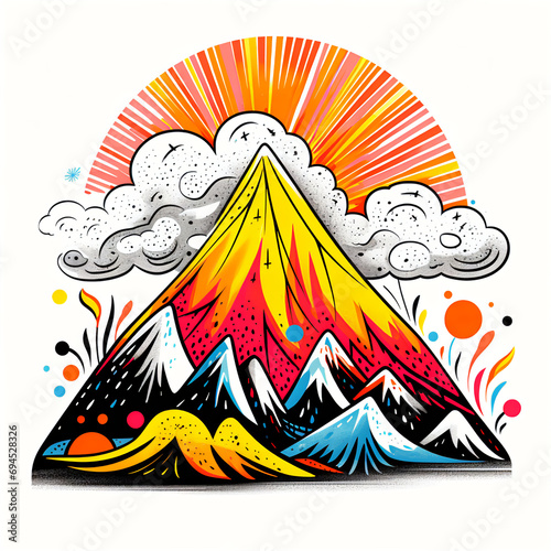 Whimsical Volcano Doodle: A Creative Continuous Line Illustration