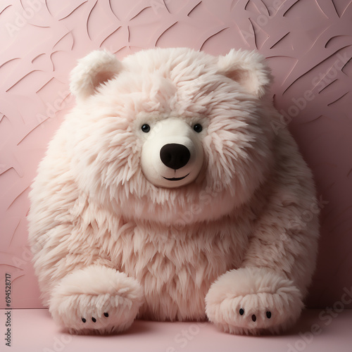 a small tufted rug in the shape of a flat polar bear's head on a light pink wall © amirhamzaaa