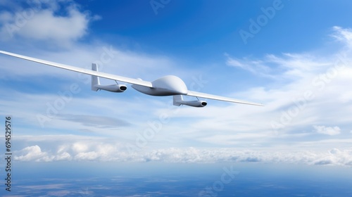 Commercial airplane flying in the blue sky with white clouds, AI generated