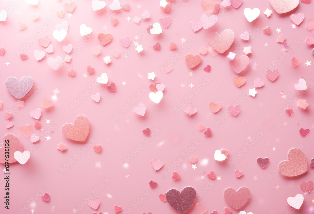 heart pink stars confetti on an iridescent pink background