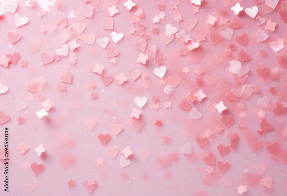 heart pink stars confetti on an iridescent pink background heart pink stars confetti on an iridescent pink background