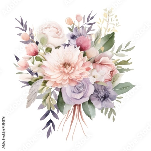 Watercolor wedding bouquet in pastel tones, a charming and elegant floral arrangemen © ArtCookStudio