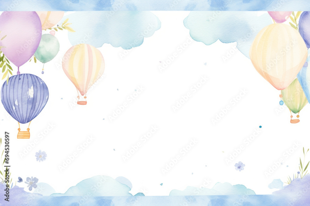 Watercolor baby shower template with adorable motifs