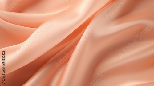Soft Peach Fuzz Fabric Texture Background. Close-up view of a soft peach-colored fabric with delicate folds creating a smooth, textured background.