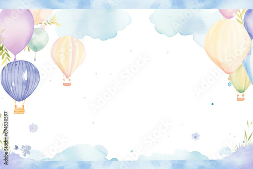 Watercolor baby shower template with adorable motifs