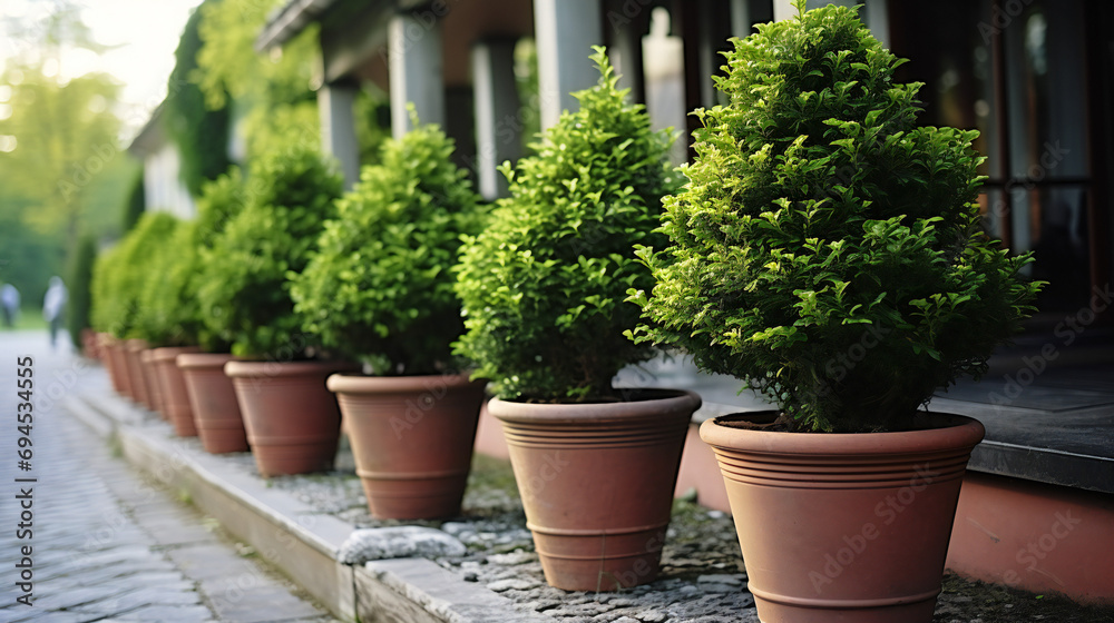 Outdoor Decorative Trees In Brown Plant Pots