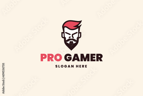 bearded man logo, gamer avatar, business brand