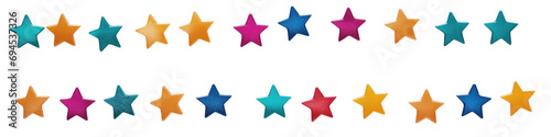 Colorful stars glitter in a row isolated on transparent background.