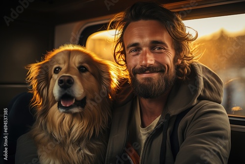 Man and a dog in a car © LifeMedia