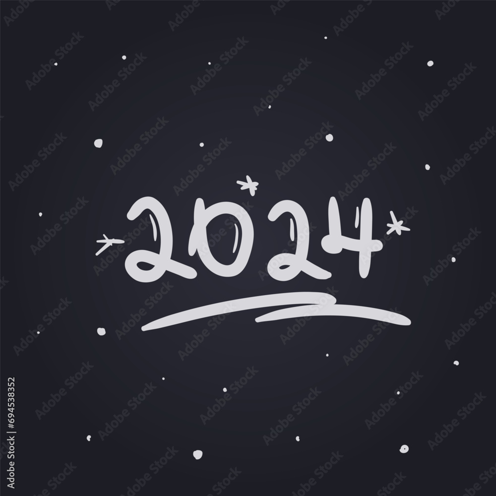 Vector lettering for New Year 2024. Illustration in hand drawn style for logo and postcard