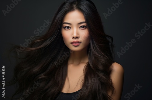 Radiant Smiling asian long hair woman. Adult beauty. Generate Ai